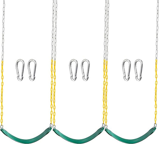 TURFEE 3 Pack Green Swing Seats Heavy Duty with 66" Chain, Swing Set Accessories Replacement with Snap Hooks for Kids Outdoor Play Playground, Trees, Backyard (Limit 300lb)-VerdiqueGarden