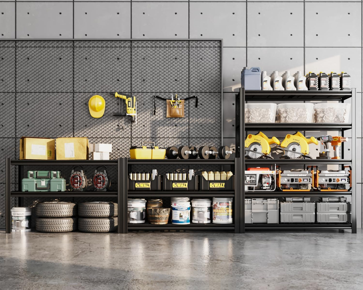 5 Tier Metal Shelving Unit 84" H x 48" W x 24" D, 3000LBS Adjustable Garage Shelves, Heavy Duty Storage Shelves for Warehouse, Basement, Kitchen, Pantry, Living Room, Black-VerdiqueGarden