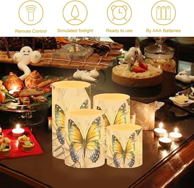 Flameless Candles Battery Powered with Multicolor Lights Timer Remote Control Everlasting Fake Candles for Party Garden Indoor Outdoor Wedding Decoration, Butterfly Yellow Retro-VerdiqueGarden