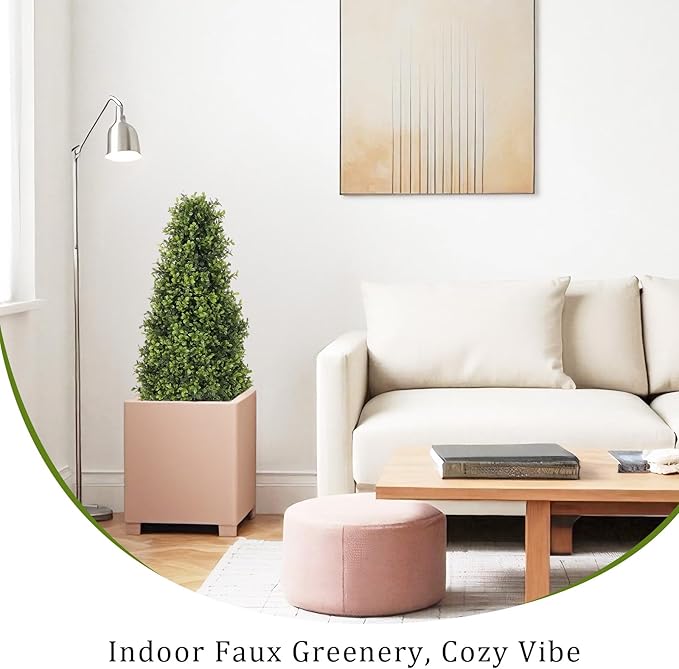 3ft Artificial Boxwood Topiary Trees (Set of 2) - UV Resistant Faux Plants Outdoor, Realistic 36" Fake Cone Bushes and Shrubs for Front Porch, Planter, Patio - Low Maintenance & Evergreen-VerdiqueGarden