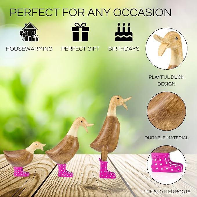 GUTE Duck Yard Decorations Yard Art Garden Puddle Ducks with Pink Spotted Wellies Boots, Valentine's Day Yard Statues, Duck Figurine Statue - Waterproof Indoor & Outdoor Lawn Ornament-VerdiqueGarden