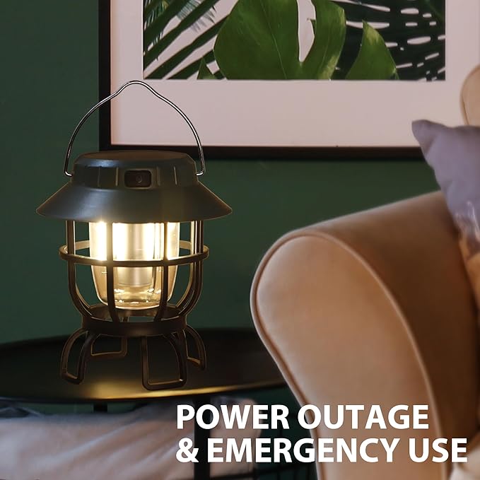 TRIROCKS Set of 2 LED Solar Camping Lantern Dimmable Rechargeable Lantern IPX3 Water-Resistant Portable Emergency Lights Outdoor Camping Lights for Camping Home Power Outage Hurricane Hiking (Green)-VerdiqueGarden