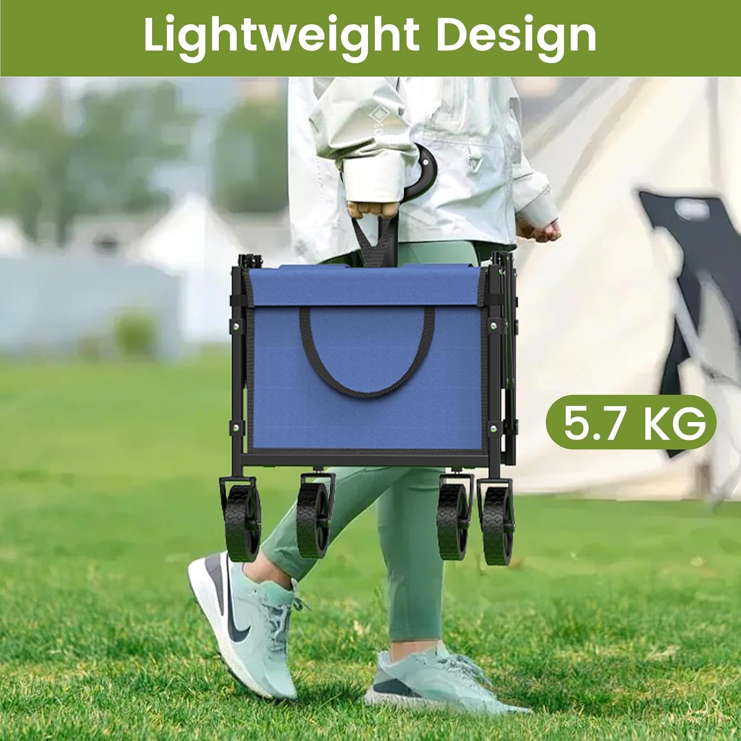 Collapsible Wagon with Wheels, 220 lbs Wagons Carts Foldable Wagon Cart with Flexible Handle, Lightweight Portable Folding Utility Grocery Shopping Cart for Grocery Sports Garden Camping, Blue-VerdiqueGarden