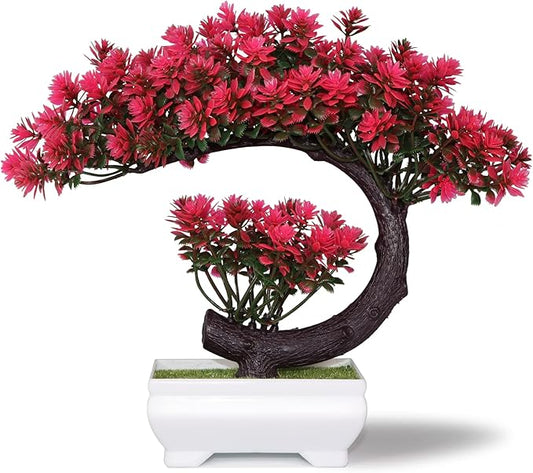Small Artificial Plants Greenery Desktop Bonsai - Magenta Fake Plants for Home Decor Indoor Bookshelf Office Desk Bathroom Room Decor, Tall 8.5"-VerdiqueGarden