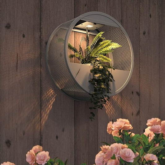 Grand patio Outdoor Circular LED Solar Hanging Wall Sconce Planter, with Dusk to Dawn Sensor Decor Wall Lighting for Garage Doorway Patio Yard, Cement Grey (S-Round)-VerdiqueGarden