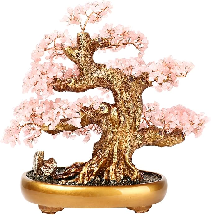 Feng Shui Money Tree Large Crystal Quartz Lucky Tree Gem Tree for Office Home Feng Shui Decoration for Wealth/Fortune and Luck (Rose Quartz)-VerdiqueGarden
