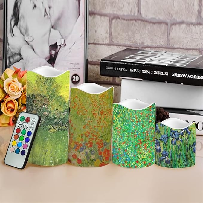 Ystardream Plastic Moving Flickering LED Candles with Remote Color Changing & Timer, 4 Packs Won't Melt Candles for Room Decor Accessories for Christmas Halloween-VerdiqueGarden