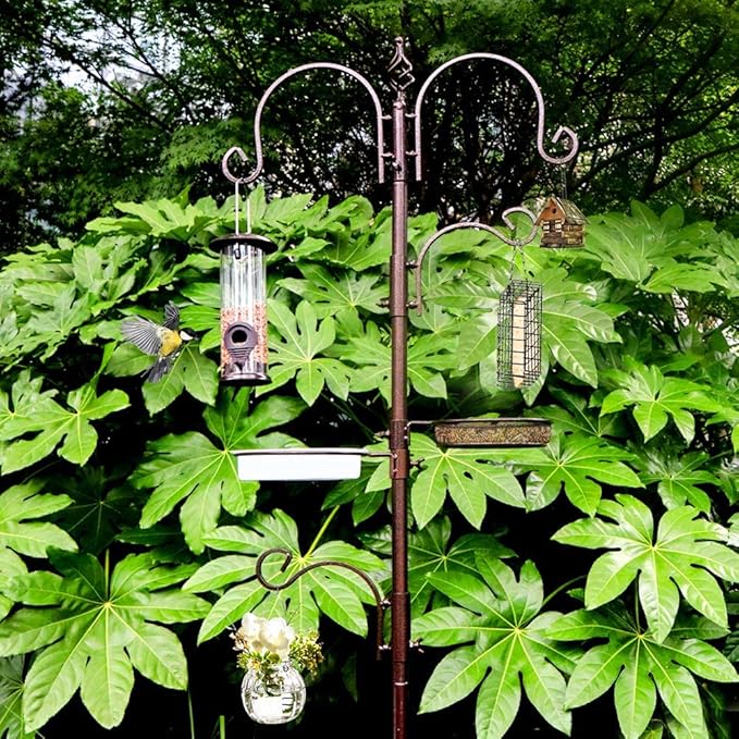 Deluxe Bird Feeding Station Kit With Multi Feeder Hanging Pole, Metal Suet Feeder, Bird Bath, Mesh Tray for Attracting Wild Birds and Planter Hanger (1 Pack)-VerdiqueGarden