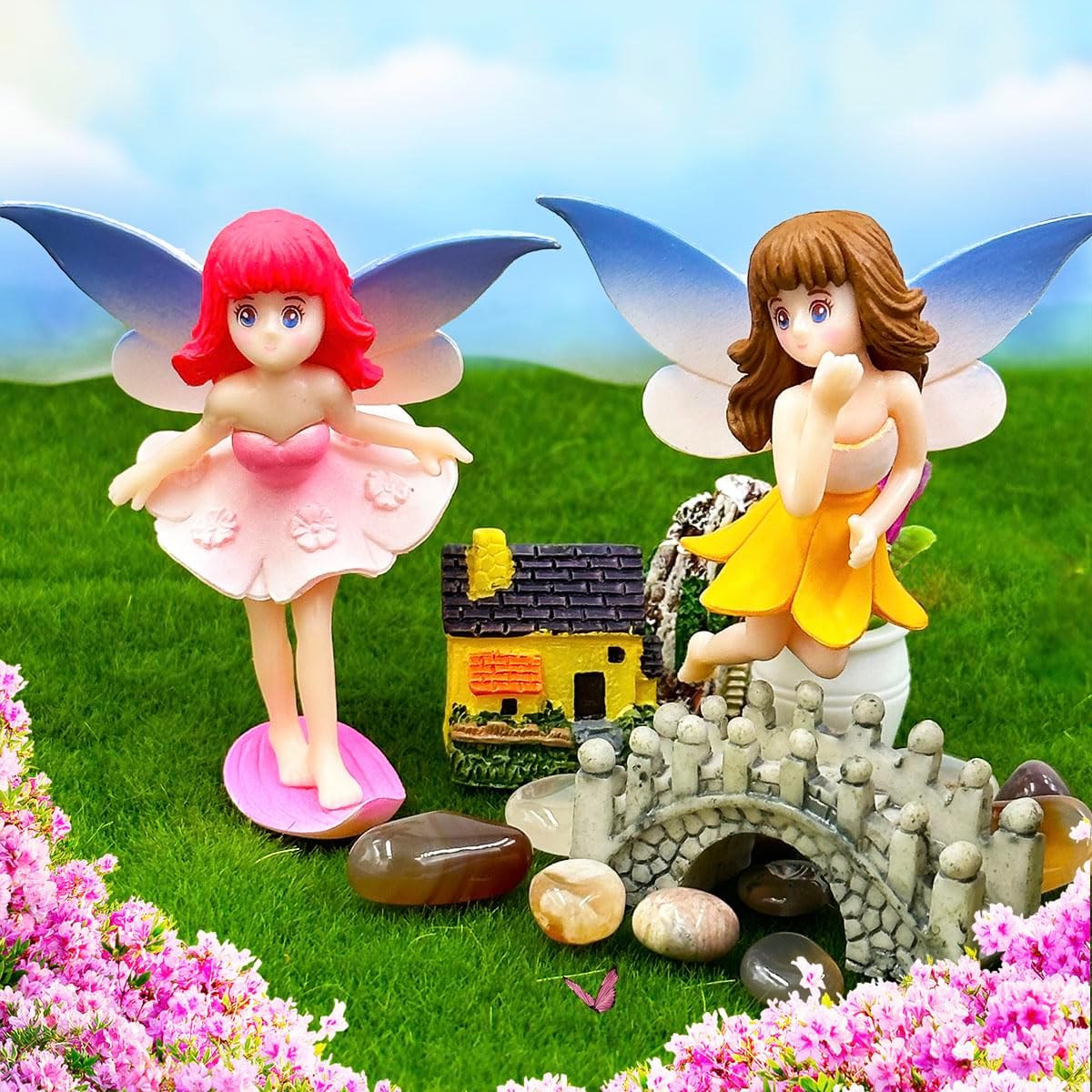 Suartus Miniature Fairy Figurines - 4Pcs Small Flower Fairies Ornaments Resin Mini Fairy Figurines Tiny Elf for DIY Fairy Garden Flower Pot Bonsai Micro Landscapes Craft Decoration Accessories-VerdiqueGarden