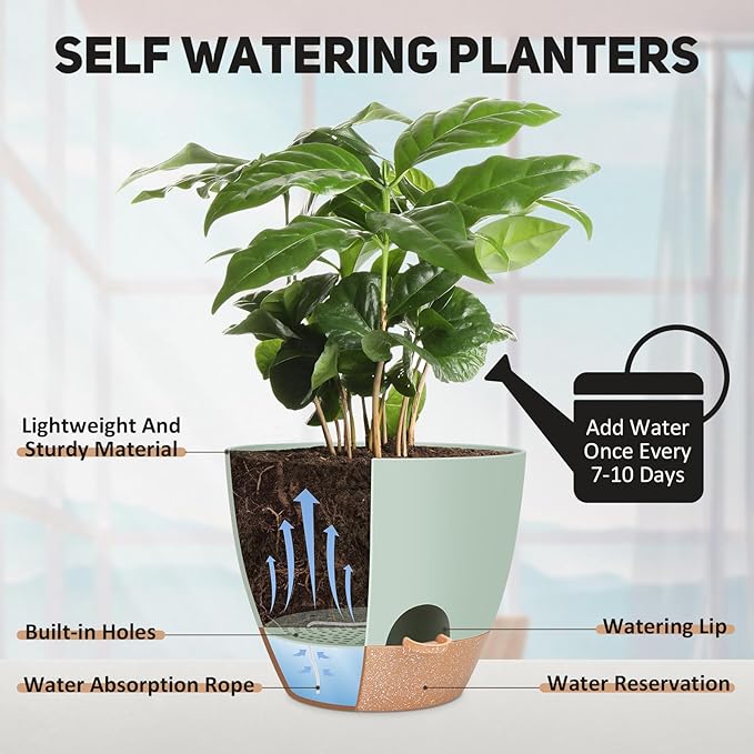 12 inch Large Self Watering Plant Pots, Flower Pots Planters with Multi Mesh Drainage Holes for Indoor Outdoor Garden Plants and Flowers-VerdiqueGarden