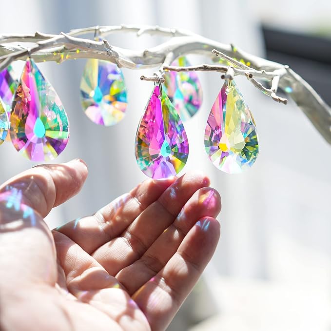 10 Pack Colorful Crystal Prisms Suncatcher,Sun Shine Catcher Rainbow Pendants,Crystals Prisms for Windows,Glass Hanging Decor for Home Garden Wedding DIY Ornament-VerdiqueGarden
