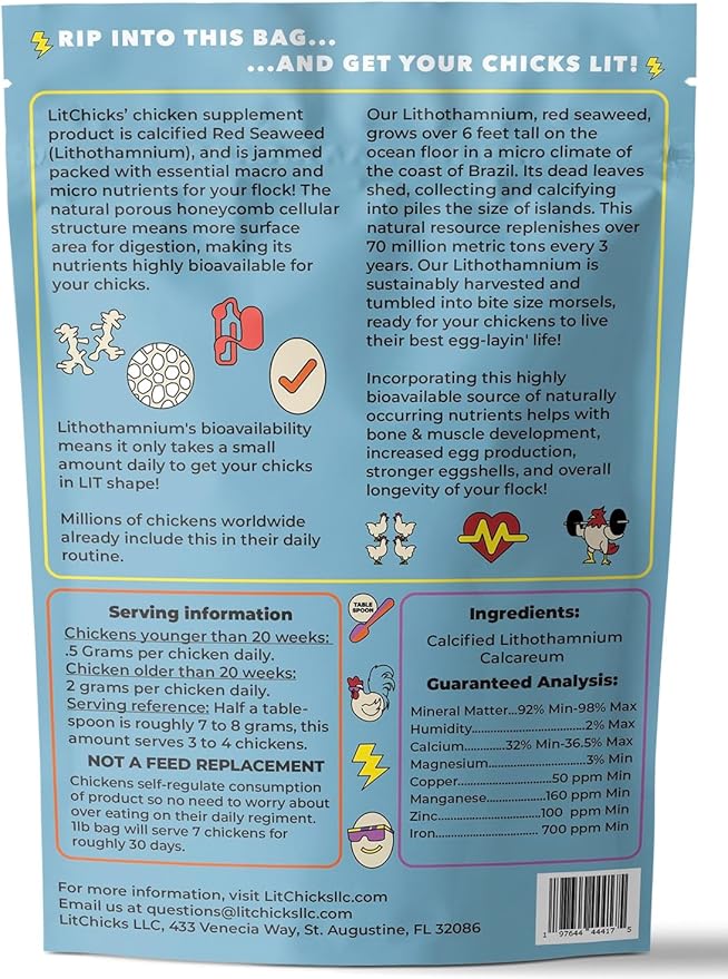 LitChicks’ Calcified Seaweed for Laying Chickens - Crushed Oyster Shell Alternative - Highly Digestible - Single Ingredient - Helps with Egg Laying & Flock Health.-VerdiqueGarden