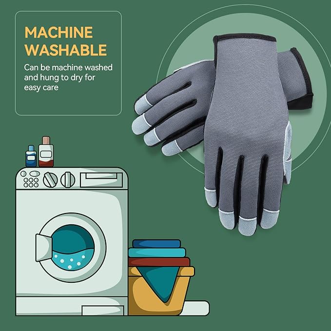 OZERO Women Leather Work Gloves: Touch Screen | Deerskin Garden Gloves with Grip | Ideal for Yard Work, Daily Tasks, Driving-VerdiqueGarden