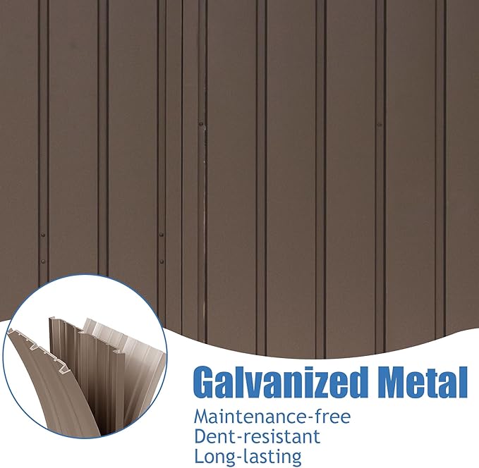 Domi Outdoor Storage Shed 10' x 8’, Metal Garden Shed with Galvanized Steel Frame for Bike, Tools, Lawn Mowers, Pool Toys, Outdoor Storage Cabinet with Lockable Door for Garden Lawn Patio (Dark Brown)-VerdiqueGarden