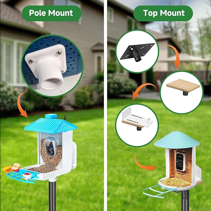 79In Smart Bird Feeder Pole Mount Kit,Adjustable Bird House Pole for Outdoors Heavy Duty, Metal Birdhouse Stand for Outside Multiple Mounting Option(Black Finish)-VerdiqueGarden