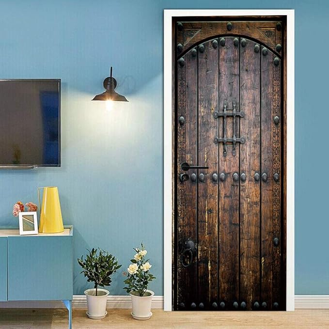 3D Peel & Stick Murals - Wooden Door Wallpaper - Self-Adhesive, Removable PVC - Waterproof - Bedroom/Living Room Decor - 35.4 x 78.7 inch-VerdiqueGarden