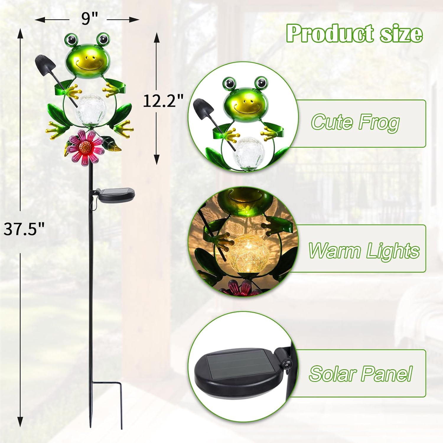Afirst Solar Lights Outdoor Decorative Metal Frog Crackle Glass Globe Warm White LED Metal Waterproof Garden Stake Lights for Walkway Pathway Lawn Patio Yard Decorations-VerdiqueGarden