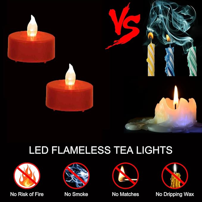 Tea Light Candles with Remote Control,12pack Flickering Flameless LED Candle,Long Lasting 400+Hours,Battery Operated with Timer for Home Decoration Seasonal &Festival Celebration Red-VerdiqueGarden