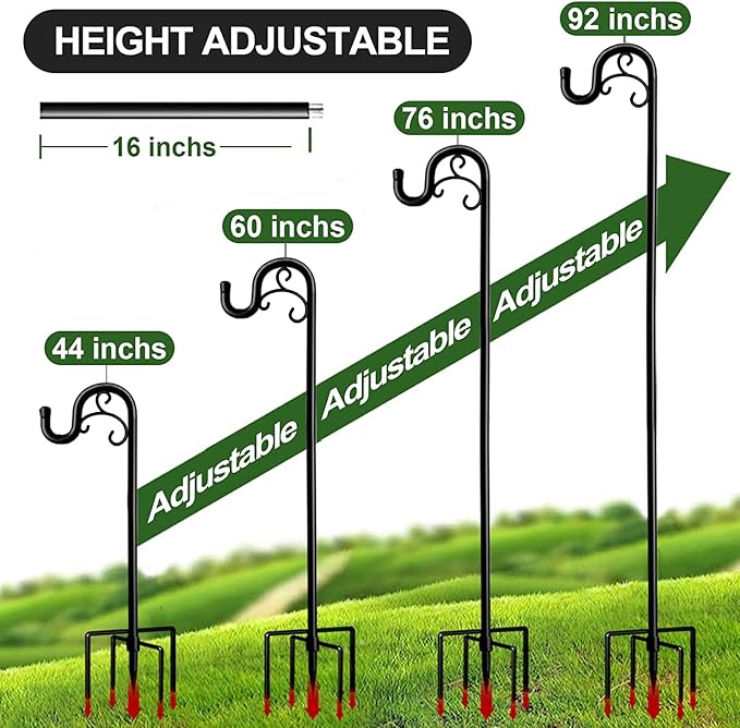 Shepards Hooks for Outdoor, 60 Inch Adjustable Shepherds Hook for Bird Feeders for Outside (2pcs), Heavy Duty Humming Bird Stand Feeder Pole, Metal Garden Hooks Hanger for Outdoor Décor-VerdiqueGarden