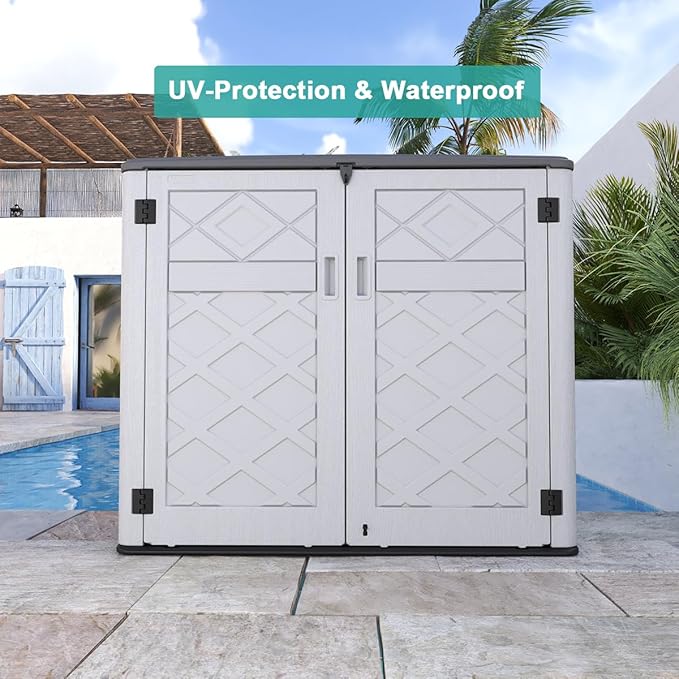 KINYING Horizontal Outdoor Storage Shed,47 Cu.ft Resin Outdoor Storage Cabinet Waterproof for Garden/Patio/Backyards-VerdiqueGarden