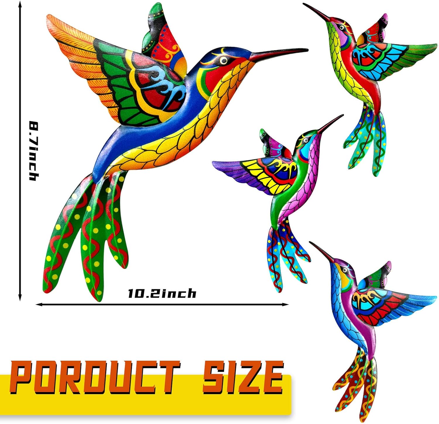 ZYP Metal Outdoor Wall Art Decor,3D Colorful Garden Birds Sculpture Outdoor Iron Hanging Decor Ornaments, Metal Hand-made Bird Wall Art Decorations for Fence Patio Balcony Living Room,Hummingbird-VerdiqueGarden