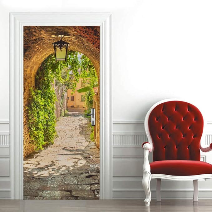 3D Door Stickers Murals Peel and Stick - TOSKANA Corridor - Door Wallpaper Self-Adhesive Door Decals Removable PVC Waterproof Door Poster for Bedroom Living Room Door Decoration 33.9 x 78.7 inch-VerdiqueGarden