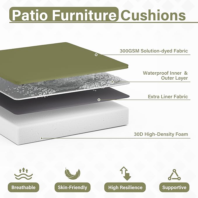 Patio Chair Cushions 17 X 16 X 3 Inch Waterproof Outdoor Seat Cushions for Patio Furniture, Outdoor Sofa Couch Pads with Ties & Handle, Set of 2, Light Green-VerdiqueGarden