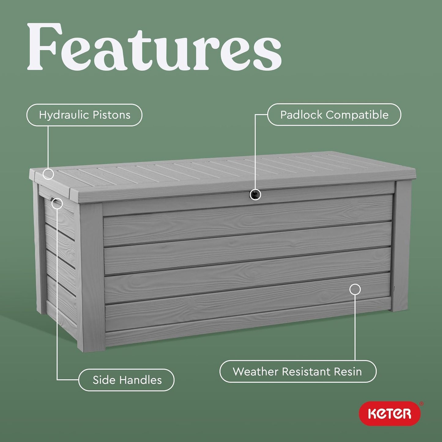 Keter Westwood 150 Gallon Resin Large Outdoor Storage Box for Patio Furniture, Outdoor Cushions, Garden Tools and Pool Floats, Light Grey-VerdiqueGarden
