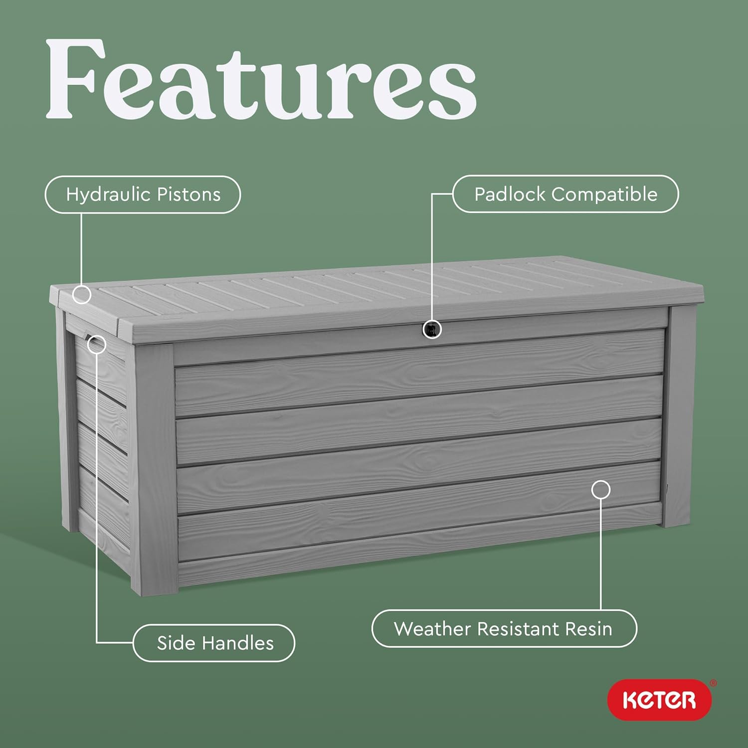 Keter Westwood 150 Gallon Resin Large Outdoor Storage Box for Patio Furniture, Outdoor Cushions, Garden Tools and Pool Floats, Light Grey-VerdiqueGarden
