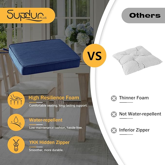 Outdoor Square Corner Seat Cushion, 19"x19"x3", Set of 4, Non Slip Seat Cushion Pads with Removable Cover for Patio Furniture, Garden Yard Lawn, Navy-VerdiqueGarden