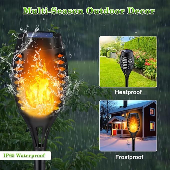 Outdoor Solar Lights, 6Pack Solar Torch Light with Flickering Flame, Garden Lights Waterproof for Outdoor Decor, Tiki Torches for Outside, Luces Solares para Exteriores Pathway Yard Garden Decor-VerdiqueGarden