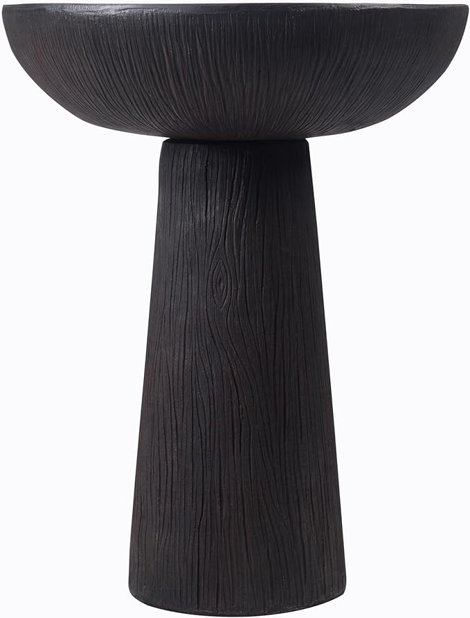 Bird Bath for Outdoor - 26'' Tall Resin Natural Wood Pattern Designt Birdbaths, Lightweight and Durable - Enhance Your Outside Garden with This Stunning Water Feature (Wood Grain)-VerdiqueGarden