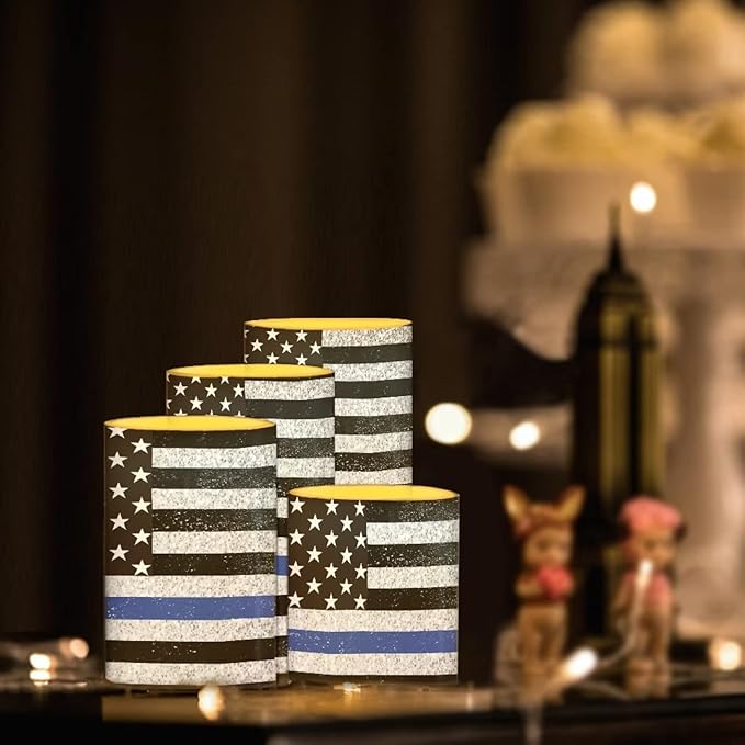 Flameless LED Candles Electric Candles with Remote Timer Control Long Lasting Tealights Fake Candles Set of 4, for Independence Day Party Decoration for July Fourth, American Flag Blue-VerdiqueGarden