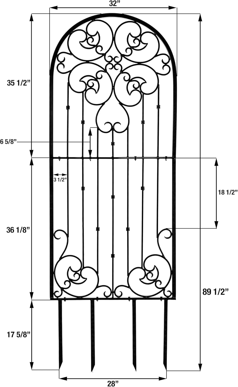 H Potter Large Garden Trellis Wrought Iron Heavy Scroll Metal Decoration Model GAR545 (Large Black)-VerdiqueGarden