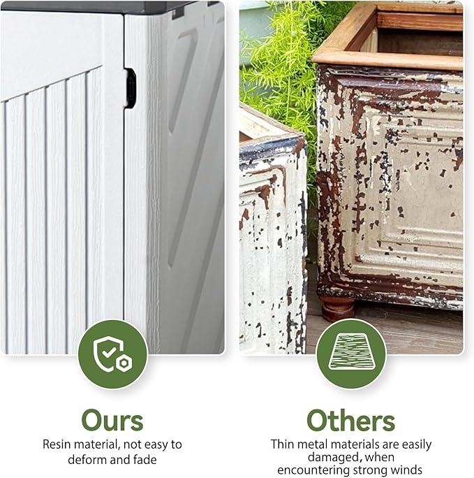 Aoxun White Outdoor Storage Cabinet with 2 Shelves, 35 Cu.Ft Trash Can Storage Shed, Waterproof, Horizontal Storage for Garbage Bin, Generator, Lawn Mower-VerdiqueGarden