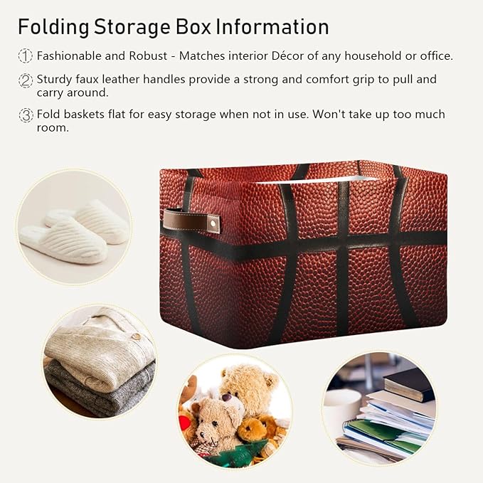 Basketball Print Rectangular Storage Basket Organizer Bin Shelf Baskets For Clothes Gifts For Home Office Dorm-VerdiqueGarden