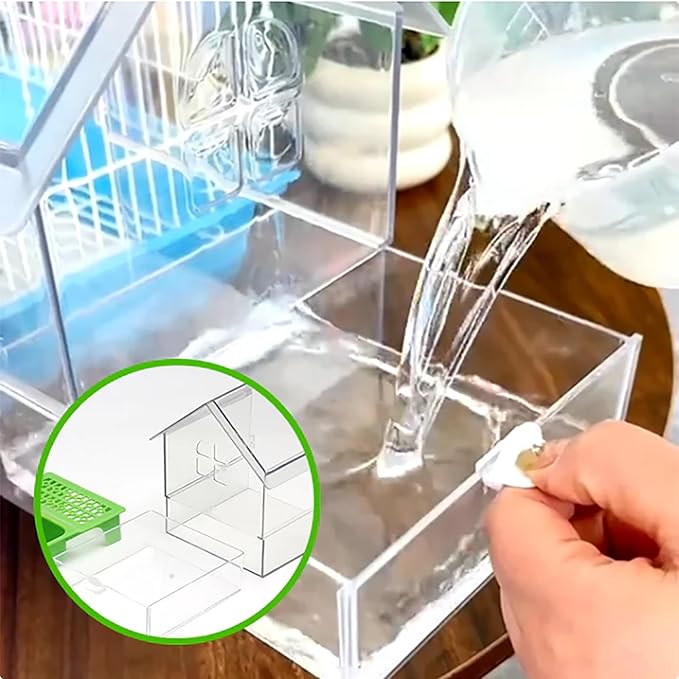 Ziveseller/Sowhathow Pull-Out External Parrot Feeder, Parrot Feeder Parakeet House Bird Bath Transparent Dish Water, Hanging Wild Bird Seed with Squirrel Proof Tray (Green*2)-VerdiqueGarden