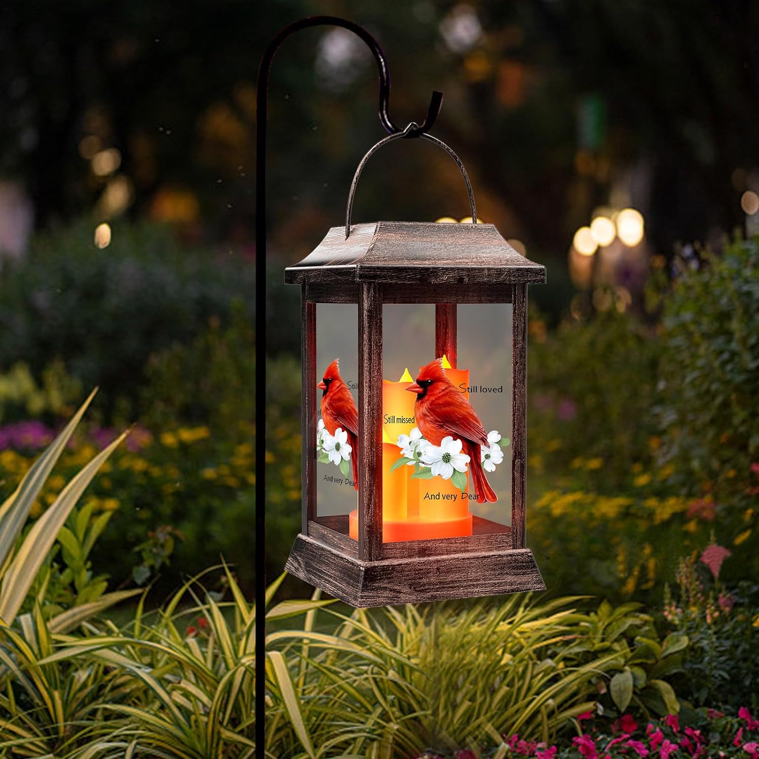 Solar Lanterns Outdoor Hanging Lanterns, Metal with Glass Cardinal Solar Lights, Waterproof Decorative Lantern Garden Decor for Outside Table Patio Yard, Memorial Gifts Grave Decorations for Cemetery-VerdiqueGarden