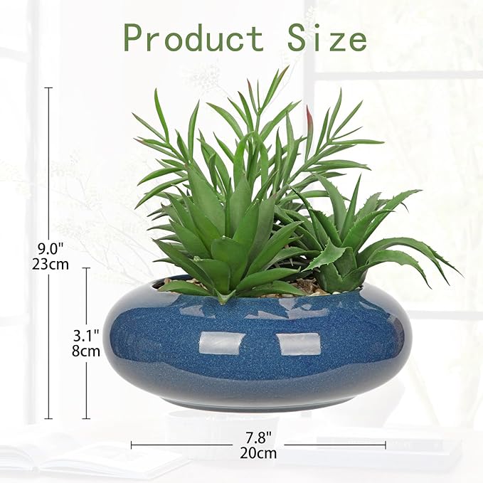 Hollyone Large Artificial Succulents Plants with Blue Vase Faux Succulents Fake Succulent Potted Plant in Ceramic Pot for Home Decor Office Desk Bathroom Living Room Indoor & Outdoor Decorations-VerdiqueGarden
