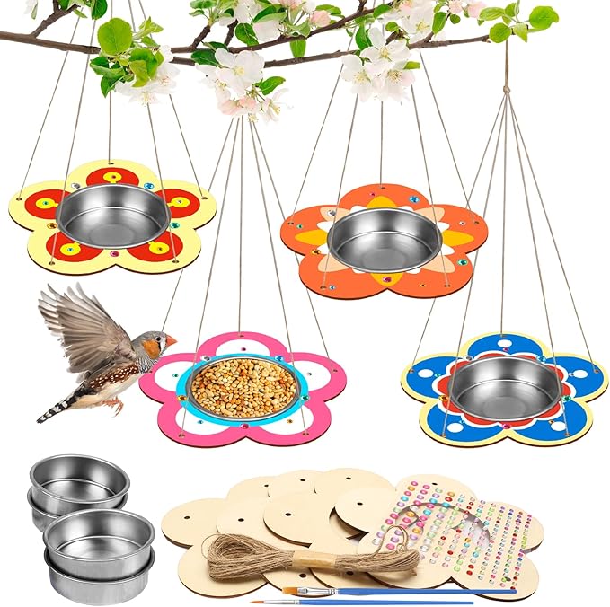 Fennoral 4 Pack Bird Feeder Kits for Kids Make Your Own Bird Feeders Wooden Art and Craft for Girls Boys Ornaments DIY to Paint Craft for Spring Garden Outdoor Decoration Summer Activities Project-VerdiqueGarden