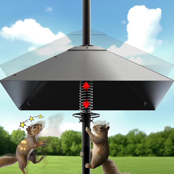 Metal Squirrel Baffle - Squirrel Baffle for Bird Feeder Pole, Upgrade Spring Motion Design for Better Defense, 19 Inch Heavy Duty Guard for Outside Bird Feeder Pole Mount-VerdiqueGarden