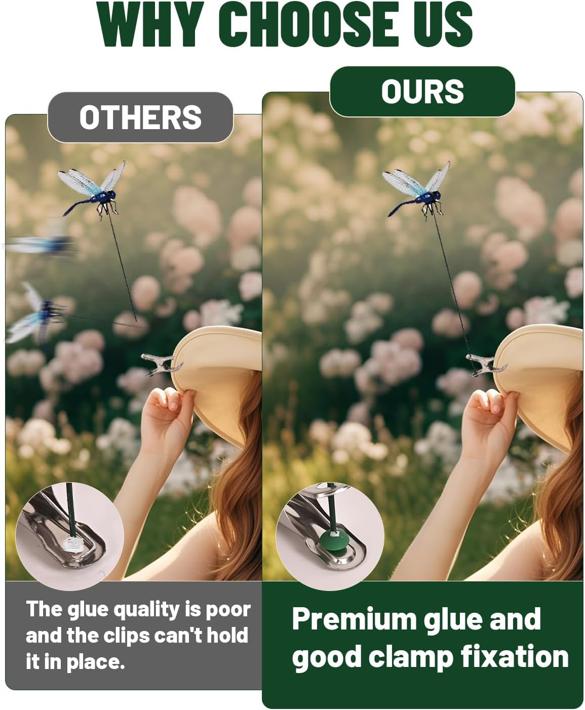 12 Pack Fake Dragonflies, Hat Clip Artificial Realistic 3D Dragonflies Garden Stakes Decor and Horse Fly Deterrent, Dragonfly Humming Bird Stakes, Fly Scare Devices for Indoor Outdoor-VerdiqueGarden