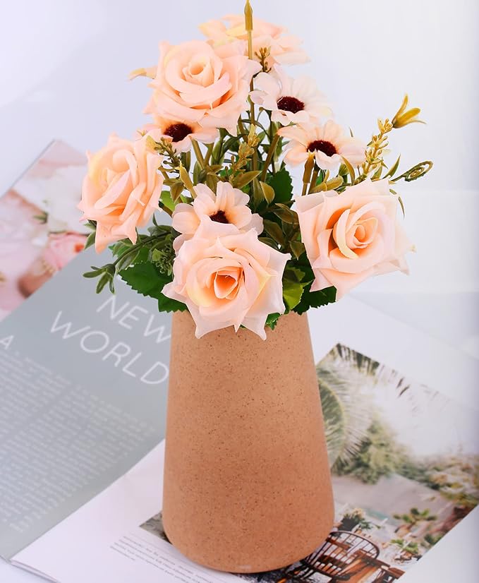 Simple Vase for Flowers Plants, Matte Vases for Modern Table Shelf Home Decor Wedding Boho Decor, 6" H Frosted Elegant Ceramic Vase for Pampas Grass Fluffy Stem Bouquet Lavender Flowers (Brown, 2)-VerdiqueGarden