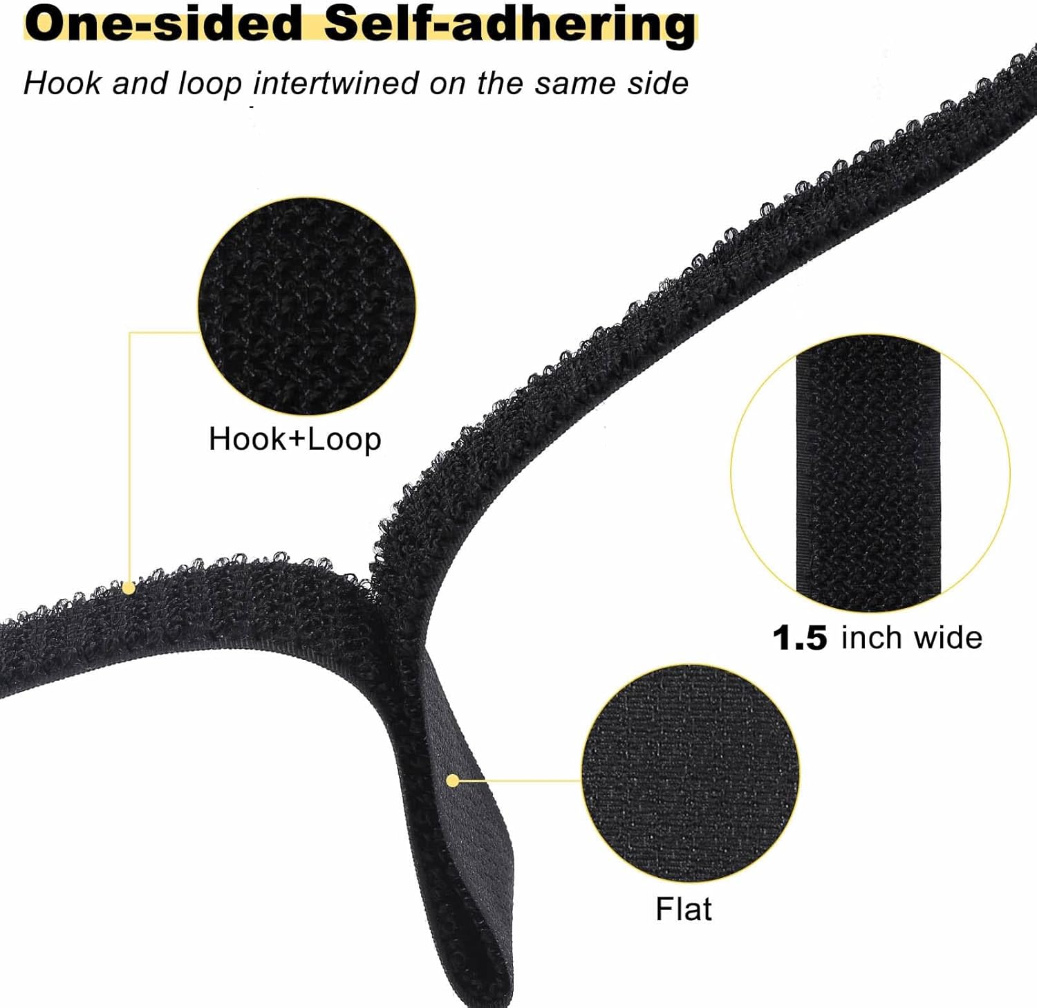 1.5"x16ft Hook and Loop Straps with 15 Metal Buckles, Adjustable Fastening Cable Straps, Cut-to-Length Cinch Strap, Reusable Nylon Securing Cord Ties for Organizer or Storage, Black-VerdiqueGarden