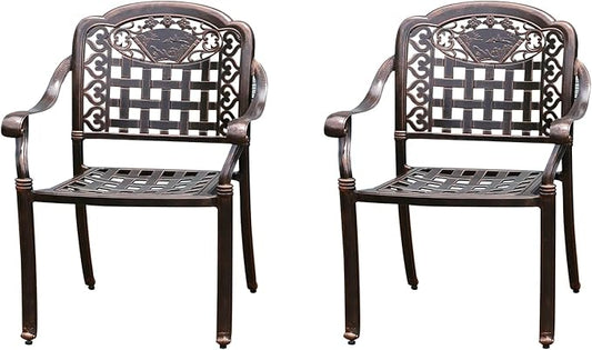 Outdoor Dining Chair Cast Aluminum Patio Chairs Set of 2 All-Weather Patio Dining Chair with Adjustable Feet for Backyard Garden (Positive Lattice Landscape Chair)-VerdiqueGarden