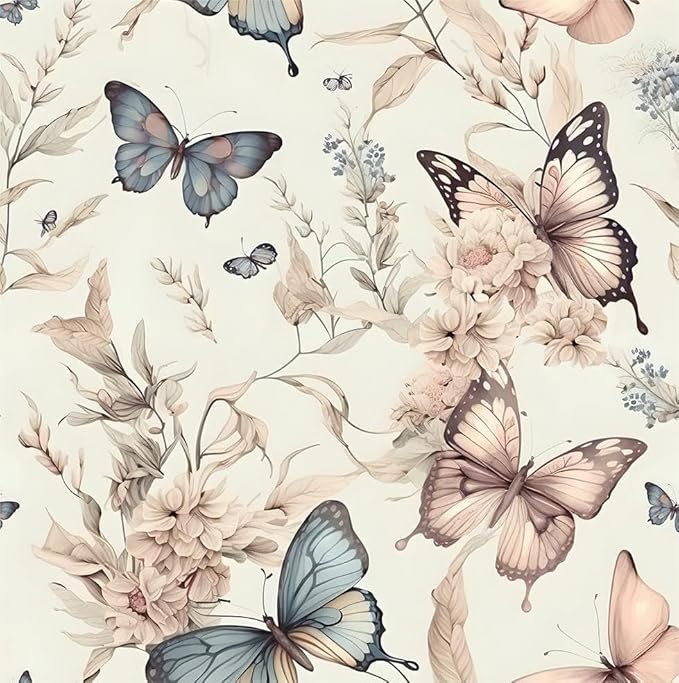 Wonderland Boho Butterfly Flowers Peel and Stick Wallpaper Self Adhesive Removable Easy Peel Off Stick on Wall Paper for Bedroom Cabinet Renter Friendly-VerdiqueGarden