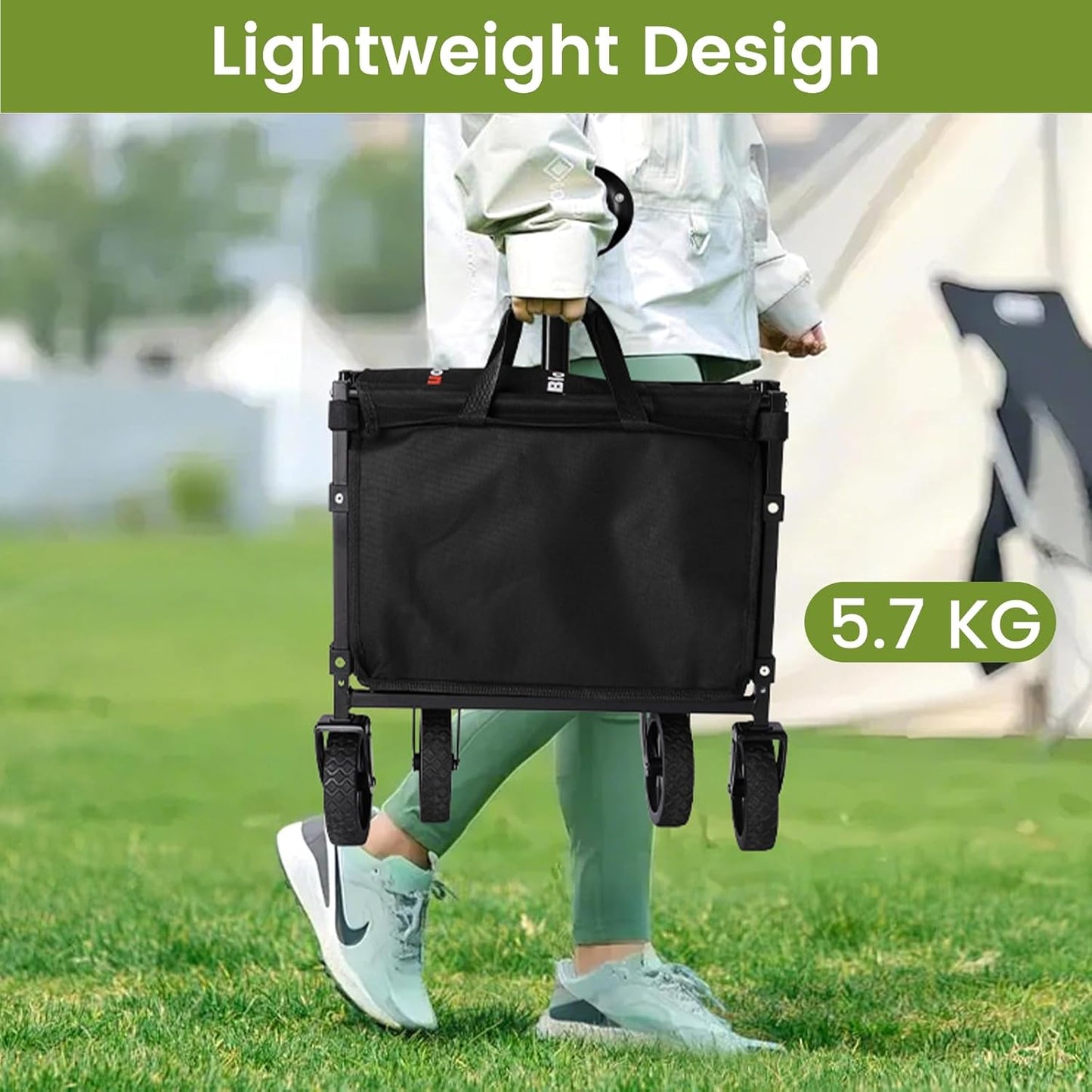 Collapsible Wagon with Wheels, 220 lbs Wagons Carts Foldable Wagon Cart with Flexible Handle, Lightweight Portable Folding Utility Grocery Shopping Cart for Grocery Sports Garden Camping-VerdiqueGarden