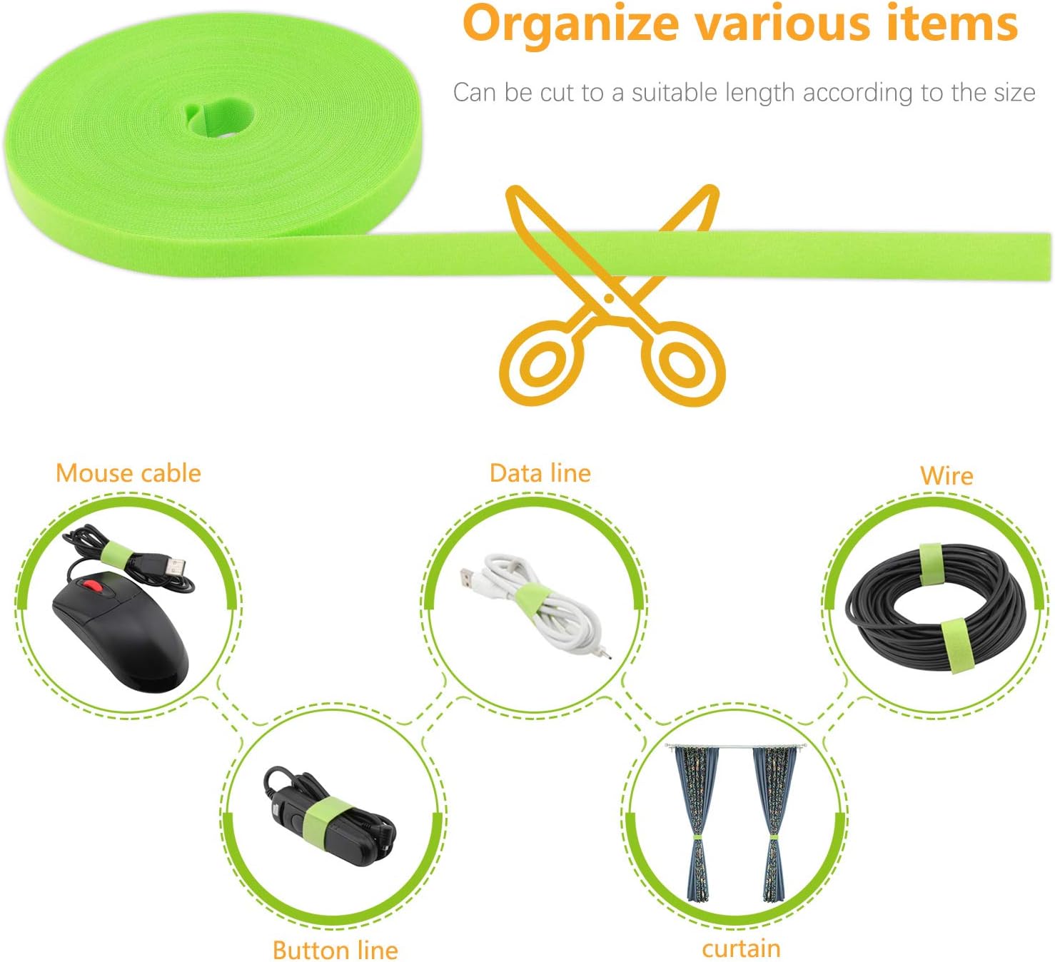 Reusable Fastening Tape Cable Ties 3/4 Inch Double Side Hook Roll (25 Yard, Green)-VerdiqueGarden