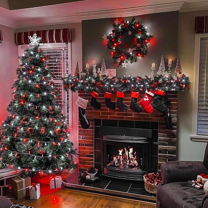 JMEXSUSS Connectable Red and White Christmas Lights, 8 Modes 100 LED Twinkle String Lights Indoor, Clear Wire Plug-in Christmas String Lights Outdoor Waterproof-VerdiqueGarden