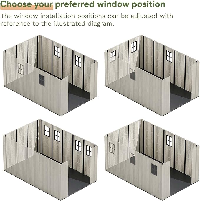 Patiowell 8 x 12 FT Plastic Outdoor Storage Shed with Floor, Resin Shed with Window and Lockable Door for Garden, Backyard, Tool Storage Use, Easy to Install in Beige (Kick-it Shed)-VerdiqueGarden